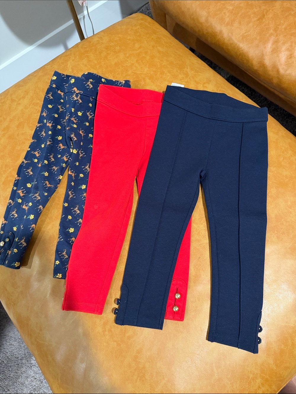 Kids' Navy, Red, and Floral Leggings Trio - Comfortable Stretch Bottoms